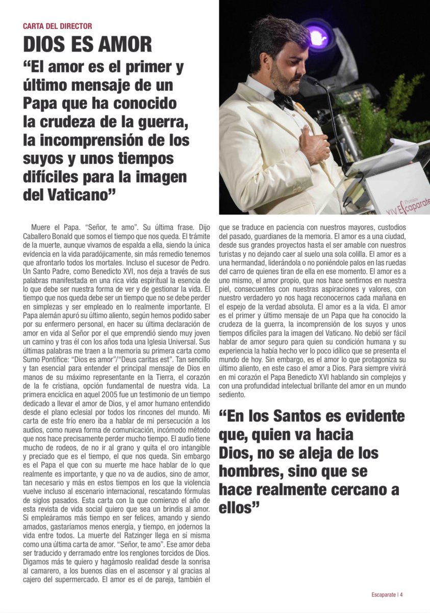 DIOS ES AMOR. Última carta del director @niebladeltoro para la edición de enero de @escaparaterevis en su número 191. 

 #cartadeldirector #editorial #comunicacion #prensa #lafiestadelavida #revistasocialdelsurdeespaña #revistaescaparate