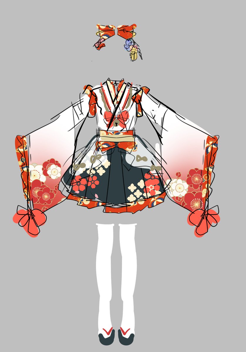 「衣装案別途考えてたのすっかり忘れてた!ニーハイにもしたよ〜 」|クロウのイラスト