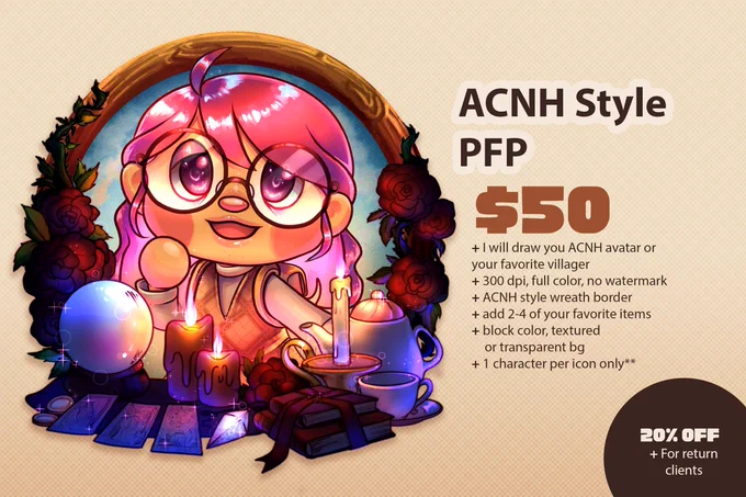  ACNH Style PFP *DMs not accepted, contact via email only*Send your inquiries via  janigmatic.comOrder   