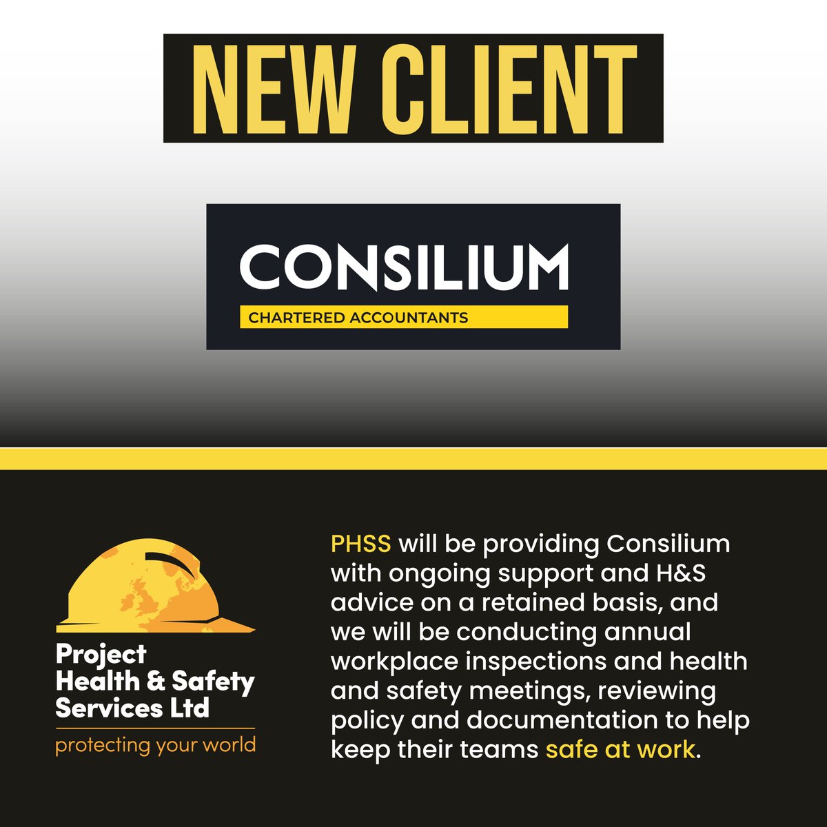 PHSSLtd's tweet photo. PHSS are pleased to announce that we are now working with @ConsiliumCA, an independent firm of accountants who provide accounting, audit, corporate finance, tax, payroll and cloud accounting services to SMEs across Scotland and the UK.
#newclient #healthandsafety #workplace https://t.co/RKnB0ohBfT