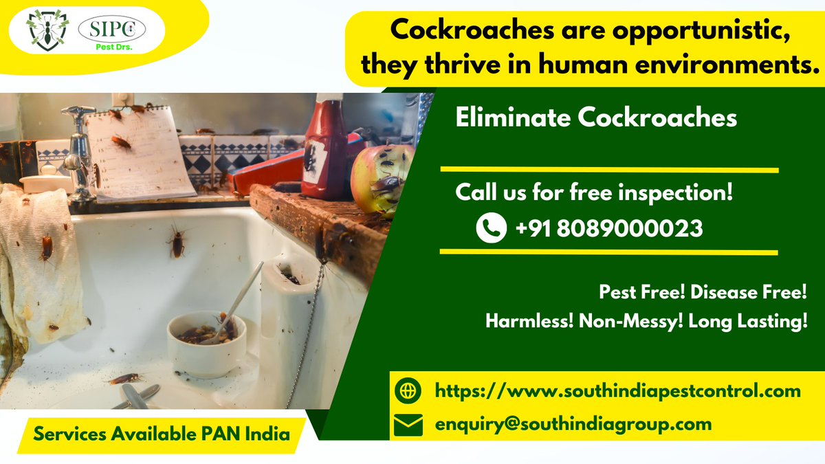 sipcpestcontrol's tweet photo. Cockroaches are opportunistic, they thrive in human environments. Eliminate cockroaches with our cockroach control services. Book now! https://t.co/tfzb65ApmP, 8089000023
#cockroaches #cockroachcontrol #cockroachcontrolservice #cockroachgel  #pestcontrol #pestcontrolservice #pest https://t.co/Msn5rIxLns