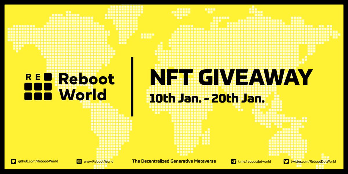 🥳 To celebrate the New Year of 2023, <a href="/RebootDotWorld/">Reboot World 🌍</a> is launching an NFT #Giveaway campaign!

🎁 Reward: #NFT Giveaway * 100
⏰ Time: 10th Jan. - 20th Jan. 

Join and complete the simple tasks on #SoQuest 👇
soquest.xyz/space/Reboot/c…

#Crypto #Airdrop #Airdrops #NFTGiveaway