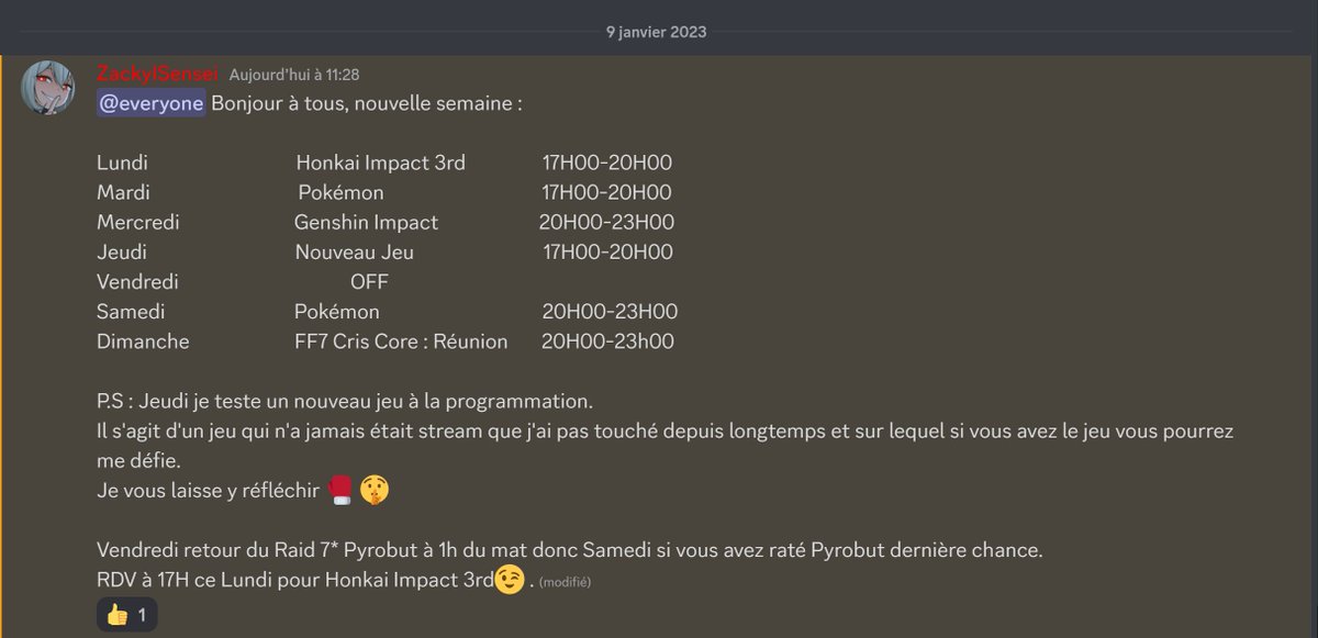 SenseiZacky's tweet photo. Planning de la semaine :
https://t.co/qXSyZ1pv1U
#twitchfr #streamfr #TwitchStreamers
#崩坏3 #honkaiimpact #HonkaiImpact3rd
#Pokemon #PokemonScarletViolet #PokemonEcarlateViolet
#CrisisCoreReunion #FFCCR #FFVIIR
#GenshinImpact #Genshin https://t.co/OWtYsErWJ0