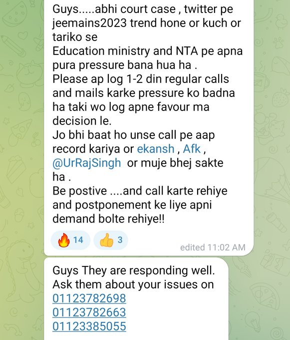Jeestudys's tweet photo. #JEEMains2023 #JEEAfterBoards #JEEMains #JeeMainsAspirantsDeserveJustice2023 #JEEMainsInAprilWithout75PercentCriteria #jeemains2023inapril #postponejanattempt
@PMOIndia @EduMinOfIndia @dpradhanbjp @narendramodi @PMO_NaMo CALL THEM: 🙏🙏🙏 https://t.co/FNS5Csswfo