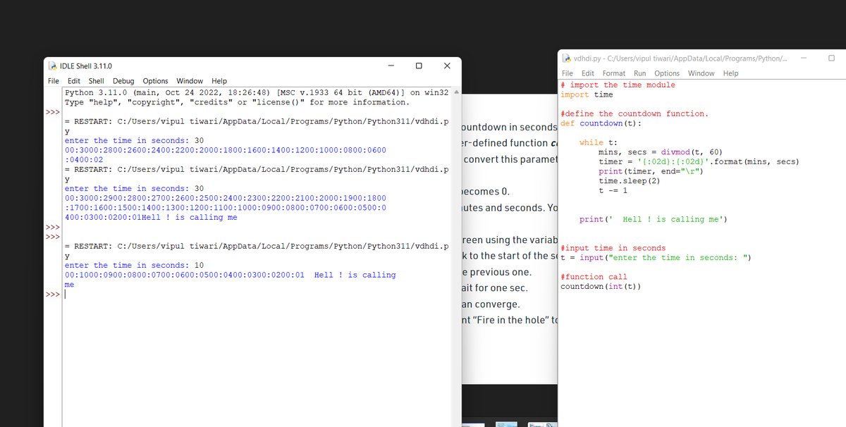 Vipultiwari04's tweet photo. #100DaysOfCode
#pythonprogramming
#project 3 countdown
by using while loop and define function
#beigner
#ElonMuskIsAFascist
#iittechfest https://t.co/LpHbQHbVSW