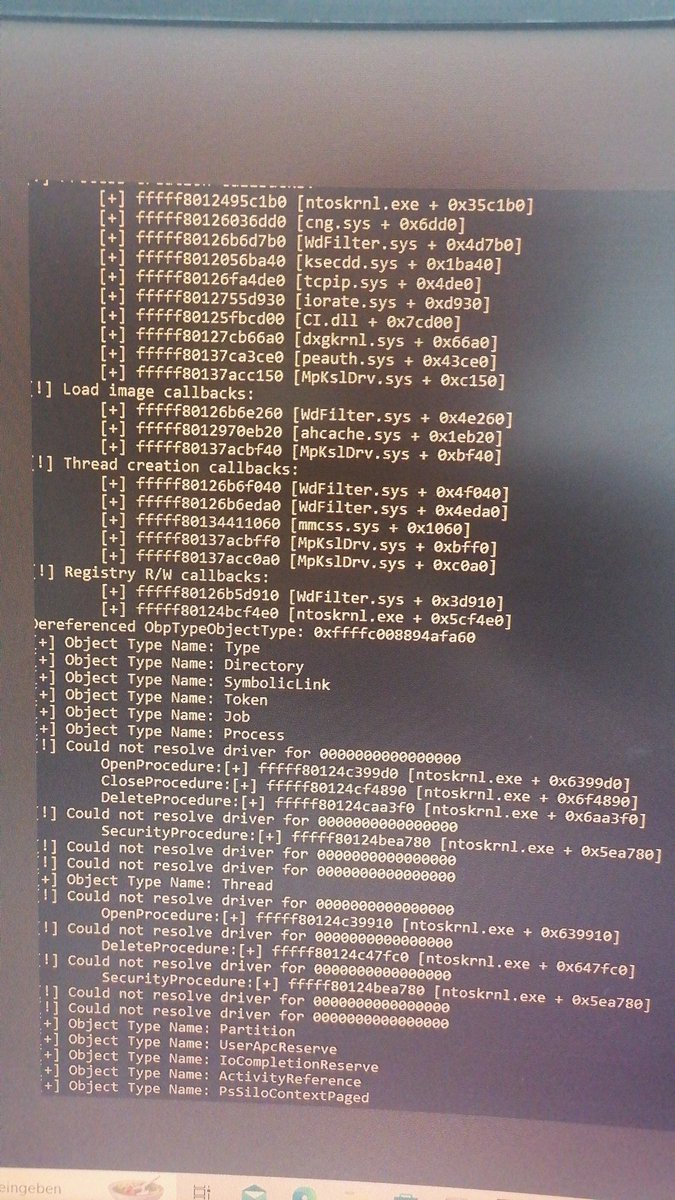 My newest Project abuses a kernel driver to list all Registered Kernel Callbacks and to list all ObjectType Procedures from user-mode.
It is free of harcoded Offsets or memory scans. Instead I download a ntos-pdb and parse it for the current os version