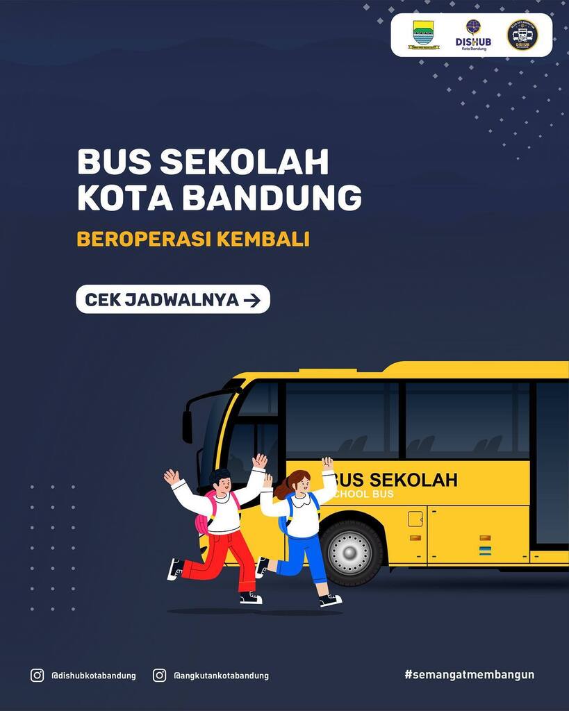Bus sekolah kota bandung beroperasi kembali nih pelajar bisa kalian cek waktu keberangkatanya.

Yuk naik bus sekolah untuk mengurangi beban kepadatan di jalan !

#bussekolah #bussekolahkotabandung
#semangatmembangun

Selengkapnya : instagr.am/p/CnMJ9_7B_XD/