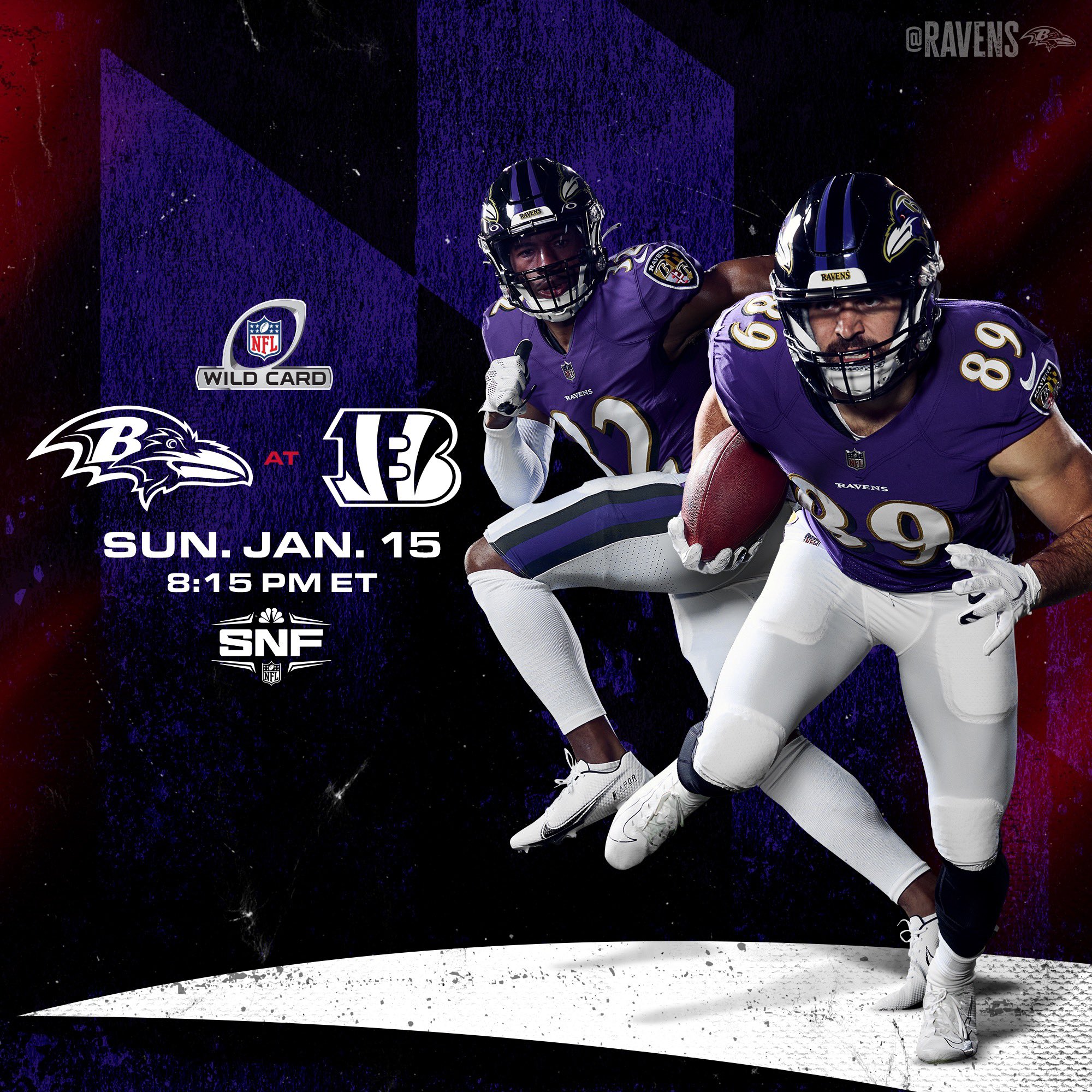 Baltimore Ravens on X: 'We return to Cincinnati for our Wild Card playoff  game at 8:15 p.m. on NBC Sunday 