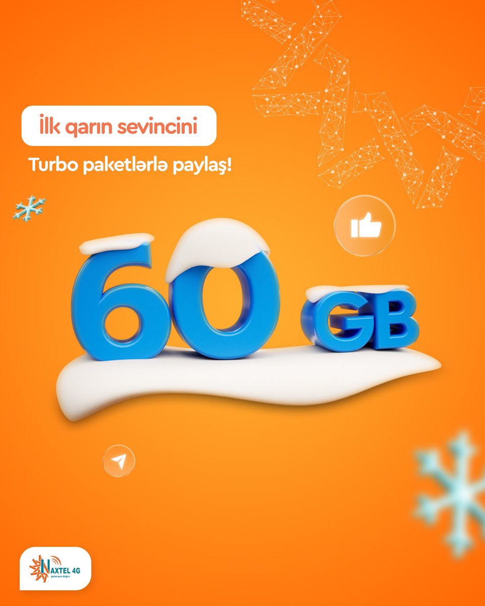 Naxtel4G's tweet photo. İlk qarın sevincini sosial dünyada sevdiklərinlə paylaş!❄️
Qoşulma:
*660#60#YES və ya 60000 yaz 6060-a SMS göndər
Ətraflı: 📞299 və ya 🌐https://t.co/yjIusztaDY
#Naxtel #Naxtel4G #Geleceyedogru #Turbo
#Turbopaketləri #Turboplus https://t.co/pXlkGSirzi
