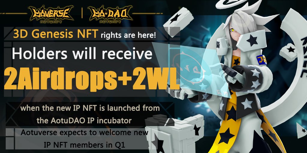 AotuNFT's tweet photo. We will launch NFT evolution machenism and 3D genesis NFT rights!
AotuNFT will launch its evolution machenism at 12:00 on Jan 16th. For each AotuNFT that is held for 24hrs, 100 Aotu points will be rewarded. Single address can accumulate points with multiple NFTs. https://t.co/uK6dzl6hMO
