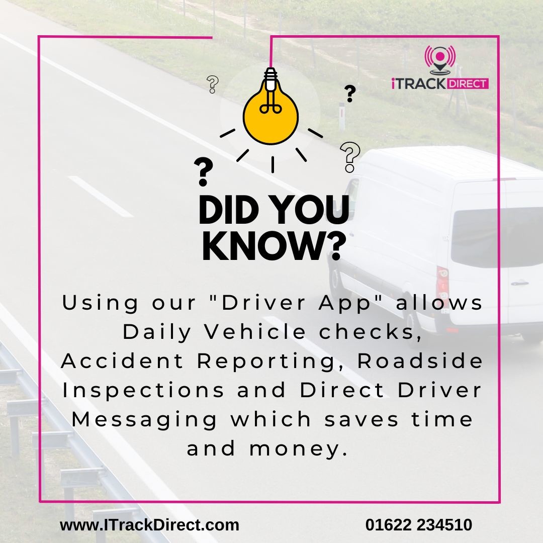 itrackdirect's tweet photo. DID YOU KNOW? Our Driver App records all vehicle checks, Accidents, Images and promotes driver and Fleet Manager Accountability. NO PAPER - NO PROBLEM
#fleetmanager #fleetmanagement #fleetvehicles #gpstracking #trackmanager
Call us now on 01622 234510 to see the benefits https://t.co/vfqYoX8aU5