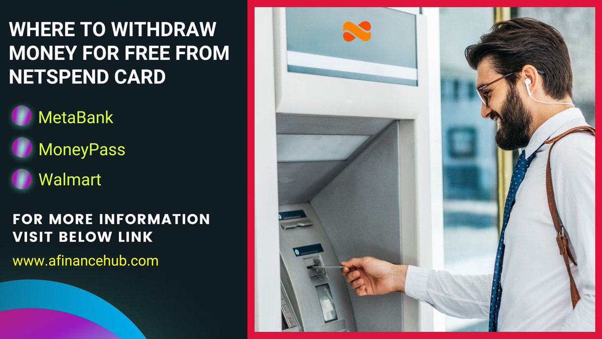 afinancehub's tweet image. Netspend doesn’t have its own ATM, but some ATM operators allow you to withdraw money at no cost. However, here are alternative indirect more ways to withdraw cash from a Netspend account. 

#netspend #money #WithdrawMoney #WITHDRAW #ATM #bank #banking  #savemoney #cost #Account
