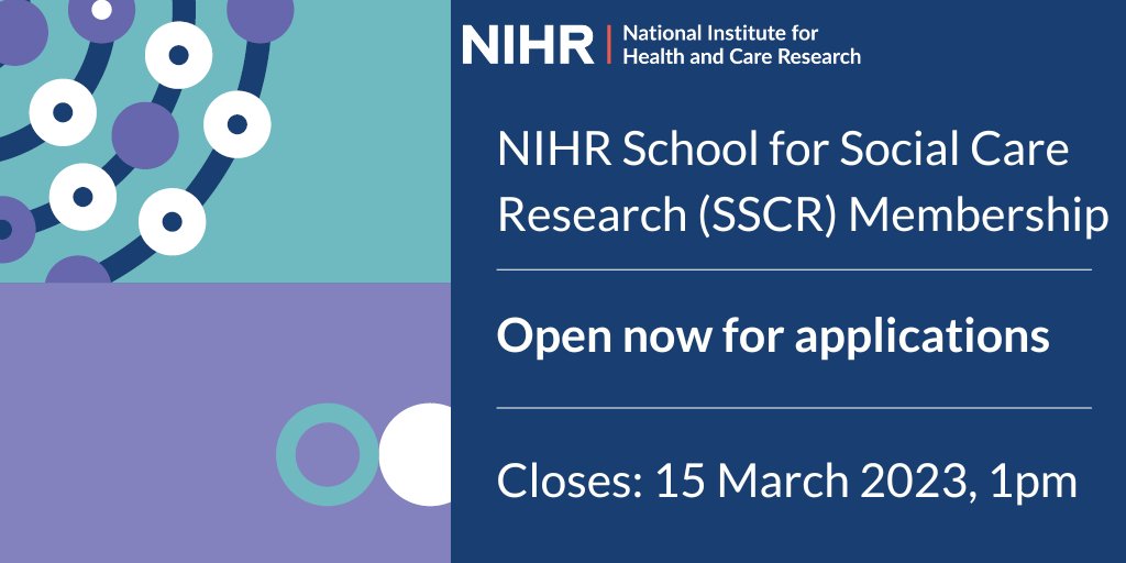 Applications are welcome for the renewed and refreshed membership of the NIHR School for Social Care Research (SSCR). Conducting world-leading research in social care, the @NIHRSSCR will continue to strengthen this research. Apply now nihr.ac.uk/funding/nihr-s…