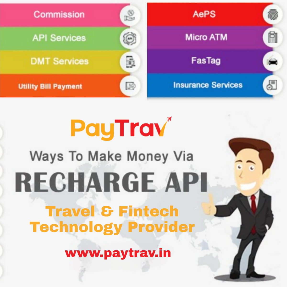trav_pay's tweet image. At Paytrav, We provide many more services regarding to Business Such As Matm, Recharge API, DMT,IRCTC Travel API.

Check Out Below for more Business and Lead With Paytrav FinTech Business Technology.

For more details visit our website : bit.ly/3haYCvK

#Paytrav #DMTAPI