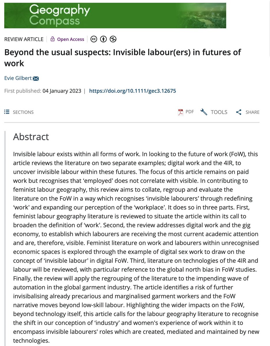 Prof Katherine Brickell (@k_brickell) on Twitter photo Interested in the futures of work? And the too often invisibilised lives of workers in these (imagined) futures?
Check out <a href="/EvieGilbert_/">Evie Gilbert</a> new paper in Geography Compass on just this
compass.onlinelibrary.wiley.com/doi/full/10.11…
#phdchat #geography #proudsupervisor Interested in the futures of work? And the too often invisibilised lives of workers in these (imagined) futures?
Check out <a href="/EvieGilbert_/">Evie Gilbert</a> new paper in Geography Compass on just this
compass.onlinelibrary.wiley.com/doi/full/10.11…
#phdchat #geography #proudsupervisor