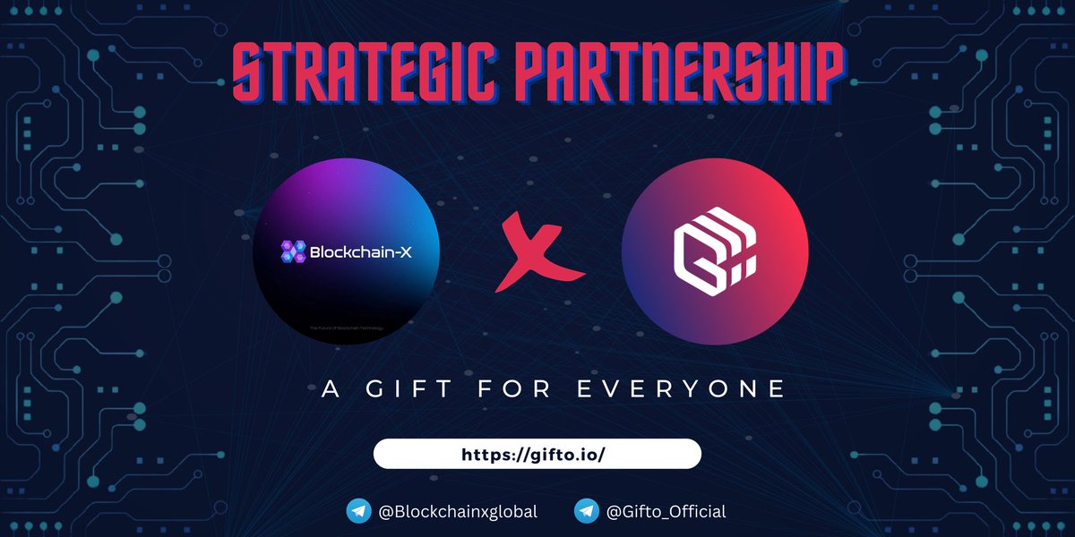 🎙️We are pleased to announce our Strategic Partnership with <a href="/GiftoMetaverse/">Gifto</a>.

 #Gifto lets you treat your beloved ones with Crypto and NFTs

➡️ Check out Gifto.io for more info.

#BlockchainX  #GTO #Gifto

➡️ More info :t.me/Blockchainxglo…