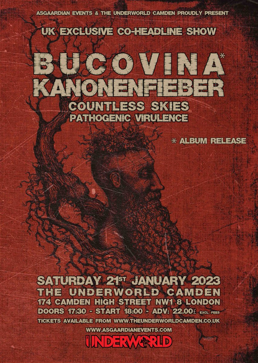 TheUnderworld's tweet photo. Closing In! π₯ Romanian folk-metal @BucovinaMetal and German blackened metal #Kanonenfieber collide, plus special guests @Countless_Skies and #PathogenicVirulence, live at @TheUnderworld on Saturday 21 January 2023
ποΈ https://t.co/nx2i1Sl07T
πΆ https://t.co/ZSB81DTe0o https://t.co/ToqsbpFWNQ