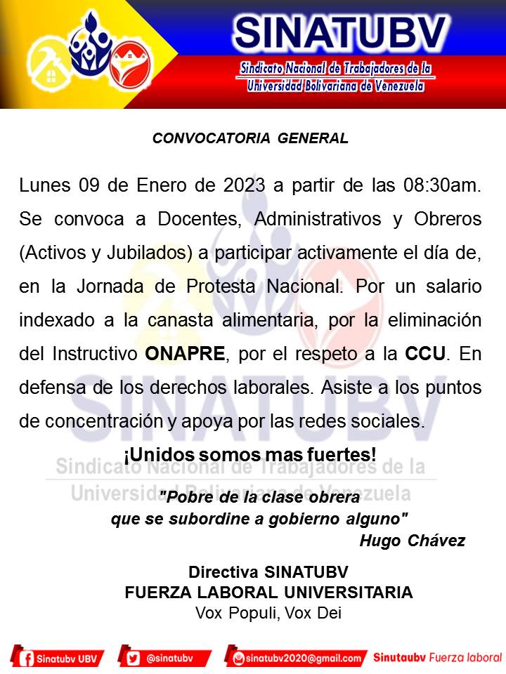 #PensionesYSalariosJustosYa Las medidas económicas para controlar la vorágine inflacionaria de la divisa estadounidense, no funciona y debe ser replanteada.
<a href="/OITAndina/">OIT Países Andinos</a> 
<a href="/sinatubv/">Sinatubv</a> 
<a href="/primerapagina/">Primera Página</a>