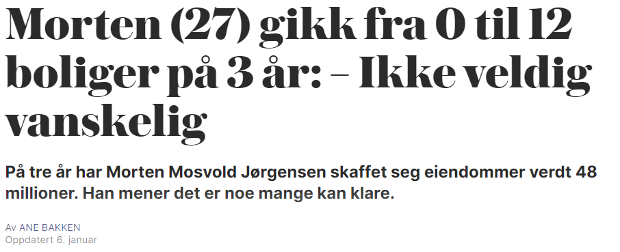 Tenkte egentlig å la denne ligge, men det engasjementet som <a href="/MortenMosvold/">Morten Mosvold Jørgensen</a> skaper på twitter av å fortelle om boligreisen sin i VG er fascinerende. Sarkasmen rundt at hans startkapital på 1,5mill gjør at IKKE MANGE kan klare dette er komisk. 

Se litt på alternativene, 🧵:

1/16