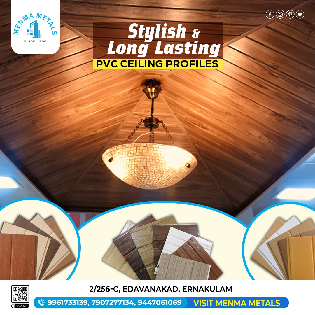 MenmaMetal's tweet image. Enhance a classy look to your ceiling interior with our variety collections of PVC ceiling panels.

To know more details,
Visit our showroom
MENMA METALS
2/256-C, EDAVANAKAD P.O. 682502, ERNAKULAM, KERALA
.
#menmametals
.
.
#pvcceiling #PVCceilingProfile #edavanakad #ernakulam