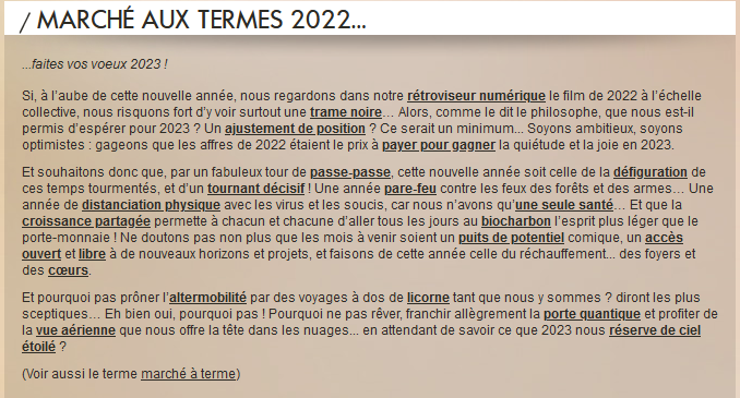 Rétrospective terminologique 2022… pour des vœux 2023 ! Bonne année, avec FranceTerme !
👉 culture.fr/Ressources/Fra… 

@MinistereCC #voeux #voeux2023 #bonneannee2023 #terminologie #languefrancaise