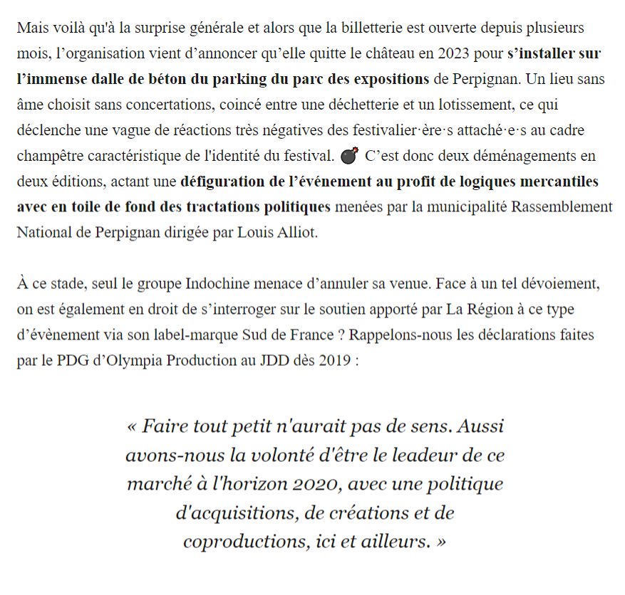 Pabloctet's tweet photo. ⚠ Ce qu’il se passe ces derniers jours autour du festival @lesDeferlantes est une première pour un événement français de musiques actuelles. C’est selon moi un symptôme de plus qui doit nous alerter sur les dérives du secteur. Explications. 👇 https://t.co/6MM5ZBKyGr