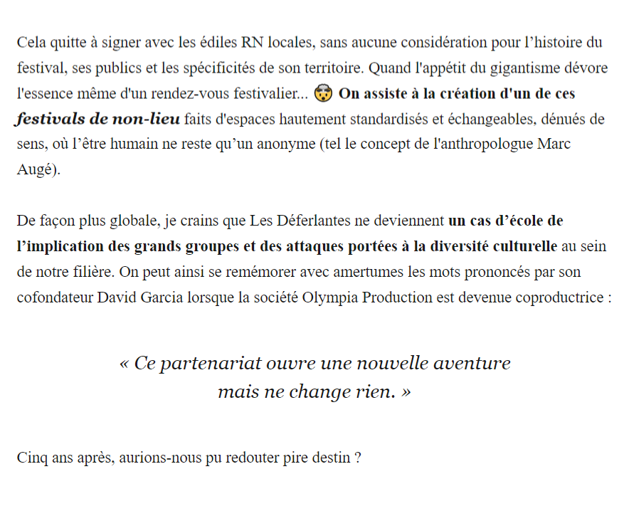 Pabloctet's tweet photo. ⚠ Ce qu’il se passe ces derniers jours autour du festival @lesDeferlantes est une première pour un événement français de musiques actuelles. C’est selon moi un symptôme de plus qui doit nous alerter sur les dérives du secteur. Explications. 👇 https://t.co/6MM5ZBKyGr
