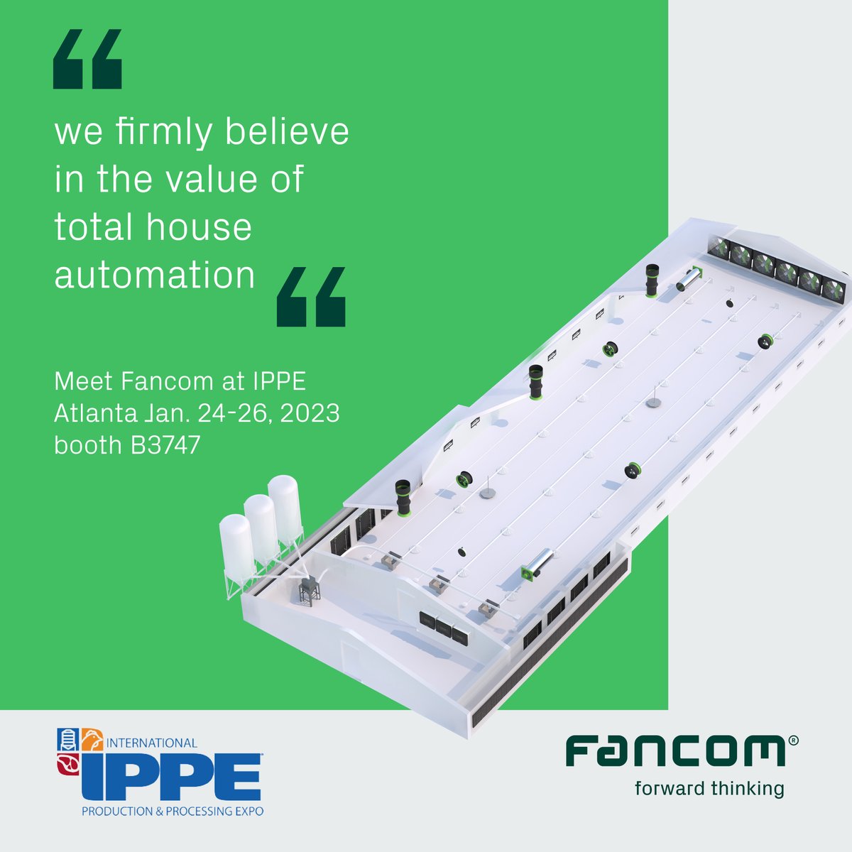 We look forward to meeting you at #IPPE in Atlanta USA. Our activities are entirely focused on achieving superior farm conditions. That is why we firmly believe in the value of total house automation. We are happy to discuss the options to improve productivity at your farm.