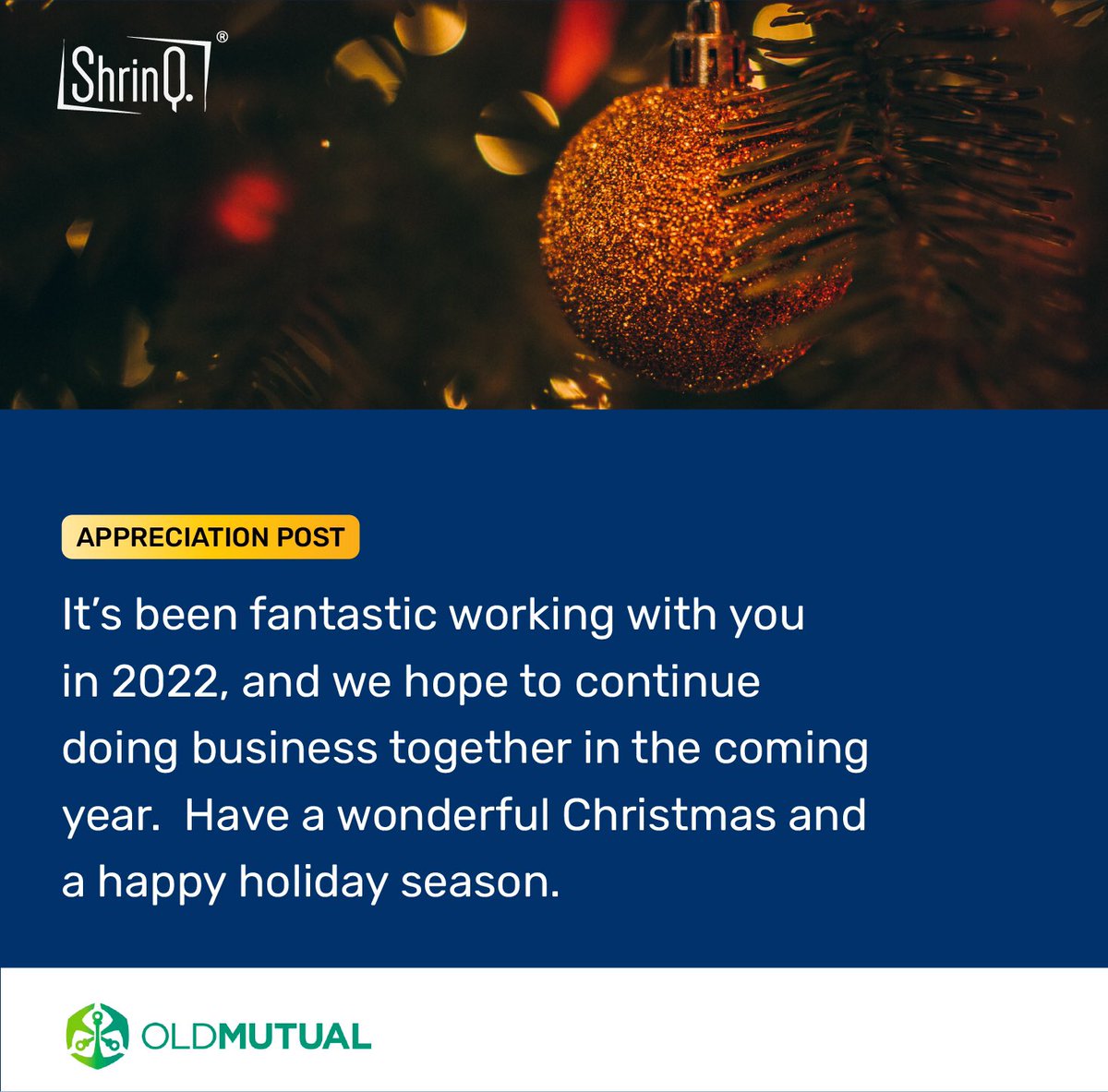 Wishing you and your staff a happy new year@ oldmutualghana
#shrinqghana
#NewYear2023 
#oldmutual
#technology 
#SoftwareDeveloper 
#digitalisation