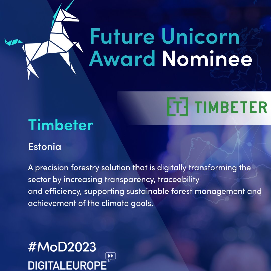 Timbeter's tweet photo. Big news: Timbeter has made it as one of the top nominees of @DIGITALEUROPE’s Future Unicorn Award!
It’s 1 of 9 scale-ups that could be crowned winner at #MoD203 by @GabrielMariya
Read more - https://t.co/7TvlfQs3z6
#timbeter #AI #greentech #sustainability #forestry https://t.co/5ZS7rXgGBP