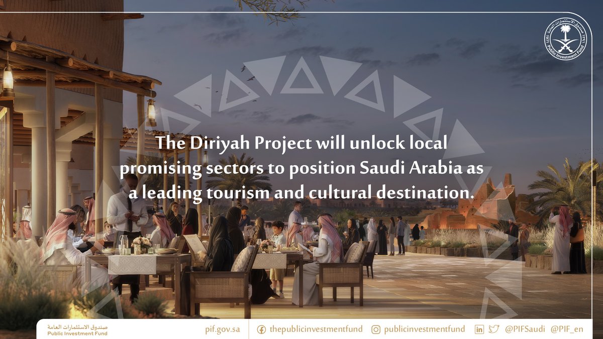 PIF_en's tweet photo. The #DiriyahProject aligns with the #PIFstrategy 2021-2025 to focus on unlocking the capabilities of promising sectors, including the tourism and culture sectors, to support Saudi Arabia’s position regionally and internationally as a leading tourism and cultural destination. https://t.co/ROebaWoLTg