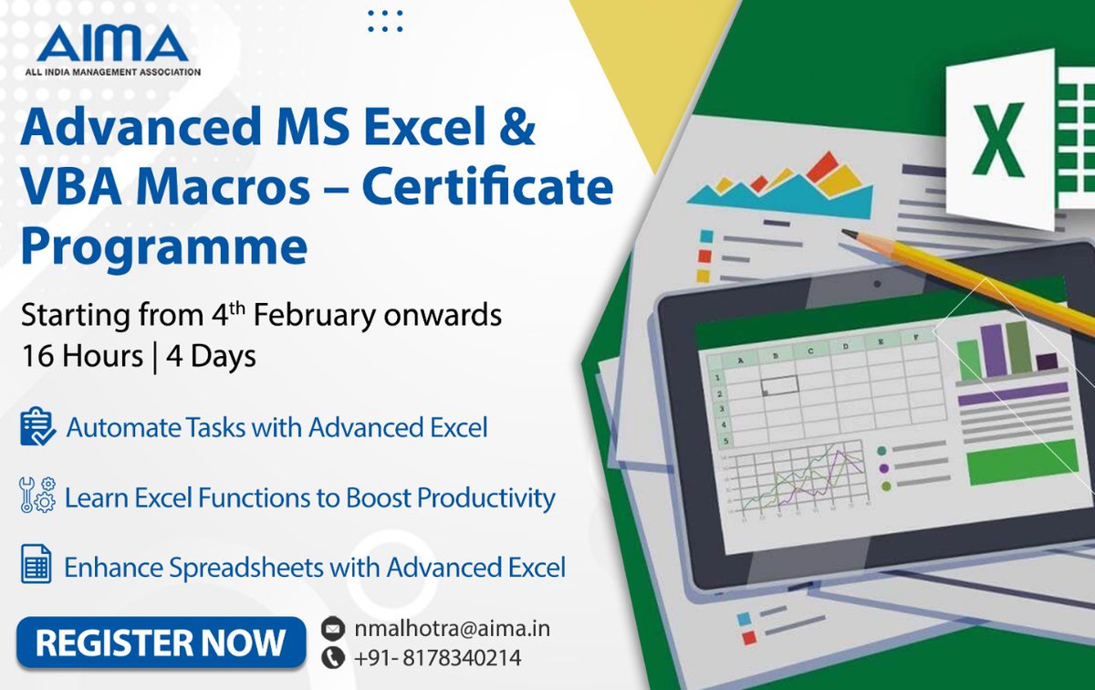 aimaindia's tweet photo. AIMA is organising an online Certificate Programme on ‘Statistical Essential for Professionals’ that will help participants not just learn the basics of statistics but how to calculate and evaluate them.  
Register- nmalhotra@aima.in
#AIMATraining #Statistics #DataAnalytics https://t.co/DamzCQlXik