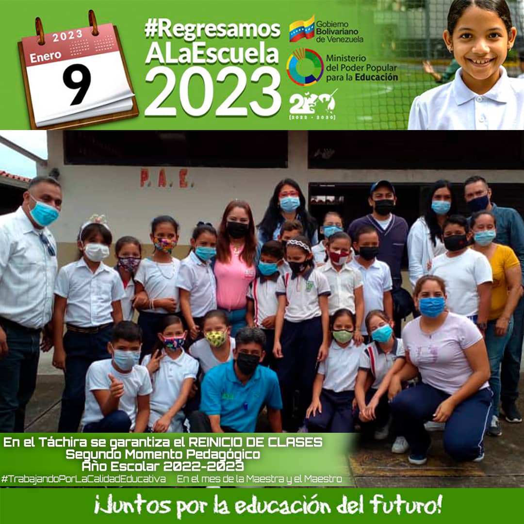 #09enero || Con alegría iniciamos el II momento pedagógico. #RegresamosAlaEscuela2023 
<a href="/Berzabethg1/">Berzabethgandicaoficial</a> 
<a href="/Crazet2011/">Crazet2011</a> 
@ZonaEducTachira 
<a href="/_LaAvanzadora/">Yelitze Santaella</a> 
@MPPEDUCACION 
<a href="/NicolasMaduro/">Nicolás Maduro</a> 
<a href="/FreddyBernal/">Freddy Bernal</a> 
<a href="/supervisionZET1/">SupervisionZET</a>