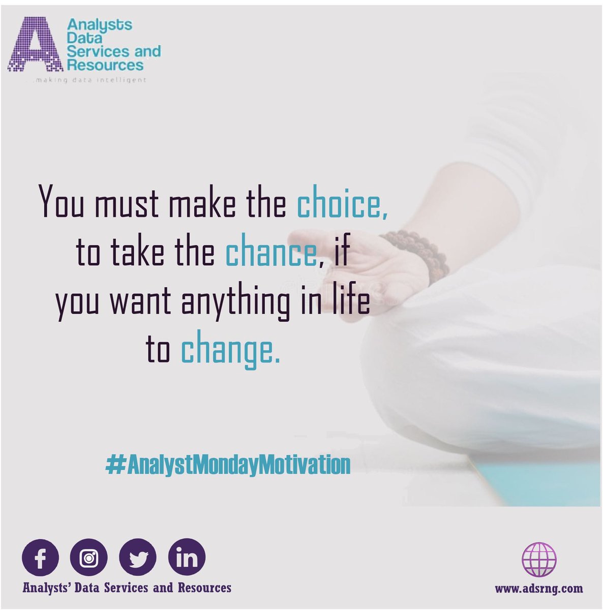 AdsrLtd's tweet photo. Make the choice to take the chance!
#possiblity #choice #makegoodchoices #makethechoice #dowhatyoucan #mondaymotivation #monday #mondaymood #mondaytips #happylife #impossible #neverstop #dontbetired #dontstop #findaway #findway #mondaythoughts #analysts #adsr #researchers https://t.co/kmRSOir2Di