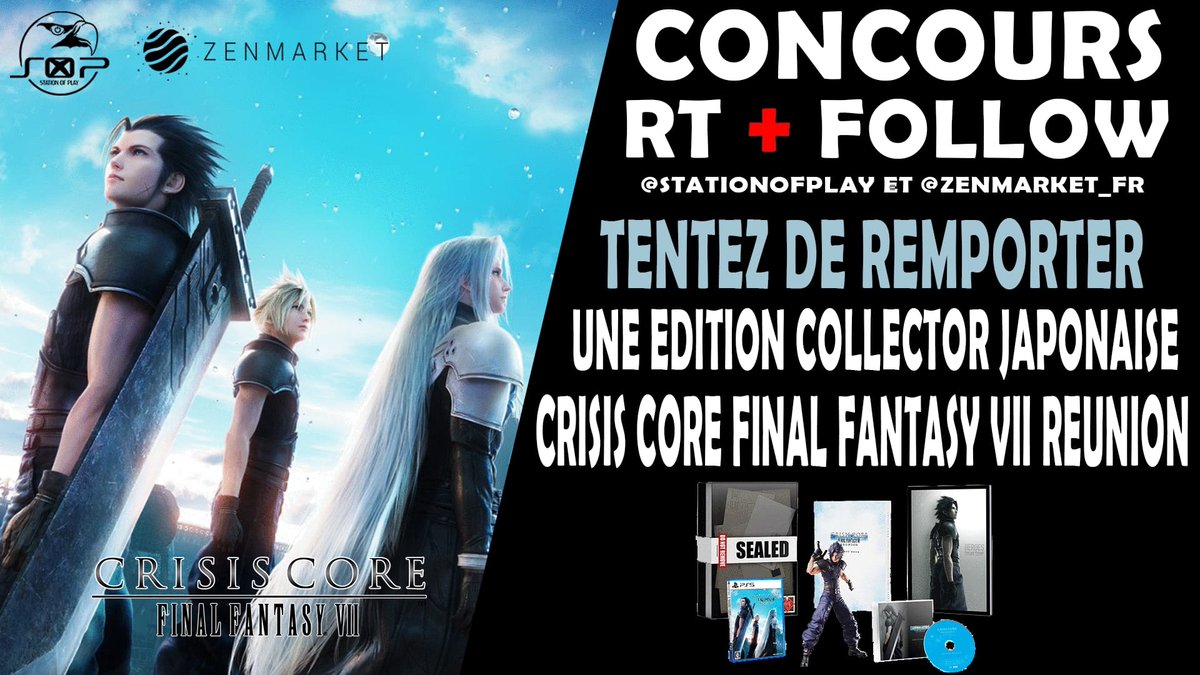 StationOfPlay's tweet photo. #CONCOURS 🎁Rare et très recherché ! Remportez un Collector édition limitée de #CrisisCoreReunion #FinalFantasyVII import Jap uniquement 
➡️ Follow @StationOfPlay et @zenmarket_fr 
���️ RT ce tweet
➡️ @ un ami
Fin le 10/02
Détails du contenu du Collector: https://t.co/fN7h7bbfax https://t.co/EoMKDuncuL