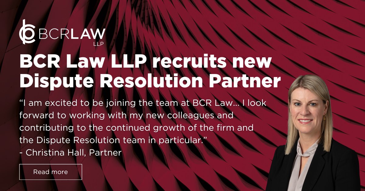 We’re thrilled to welcome Christina Hall as a Partner within our #DisputeResolutions team. Christina is already an established leader in her field and will be a great asset to BCR law and our clients.

bcrlawllp.com/insights/bcr-l…