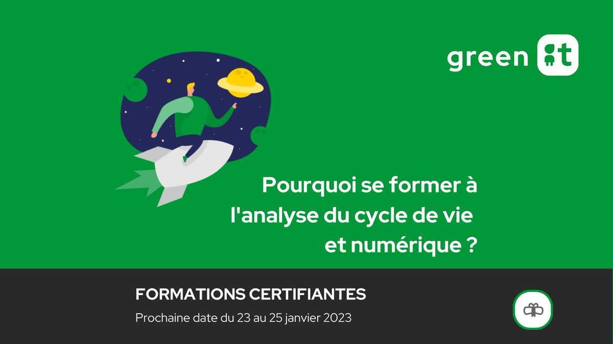 🙋‍♂️🙋‍♀️ Pourquoi se former à l'Analyse du cycle de vie et numérique?
Elle s'adresse à ceux qui désirent quantifier les impacts environnementaux du numérique.
📅 Du 23 au 25 janvier 2023
👩‍🏫 Formateur Frédéric Bordage
➡️ Plus d'infos : formation.greenit.fr
#formation #greenit #ACV