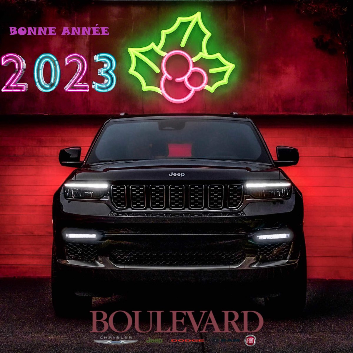 BoulevardDodge's tweet photo. Toute l'équipe de Boulevard #Dodge #Chrysler #Jeep #Ram vous souhaites une bonne et heureuse année 2023 ! https://t.co/AR2gvAVQsd