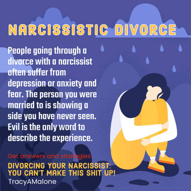 TracyAMalone's tweet photo. #Divoce from a #narcissist will create #mentaldistress in the #victim. Learn about it in my #book! Google it to purchase #narcissism #covertnarcissist #narcissisticabuse #narcissistabusesupport #tracyamalone #divorcingyournarcissist #divorcinganarcissist #youcantmakethisshitup https://t.co/08jaqD5PJe