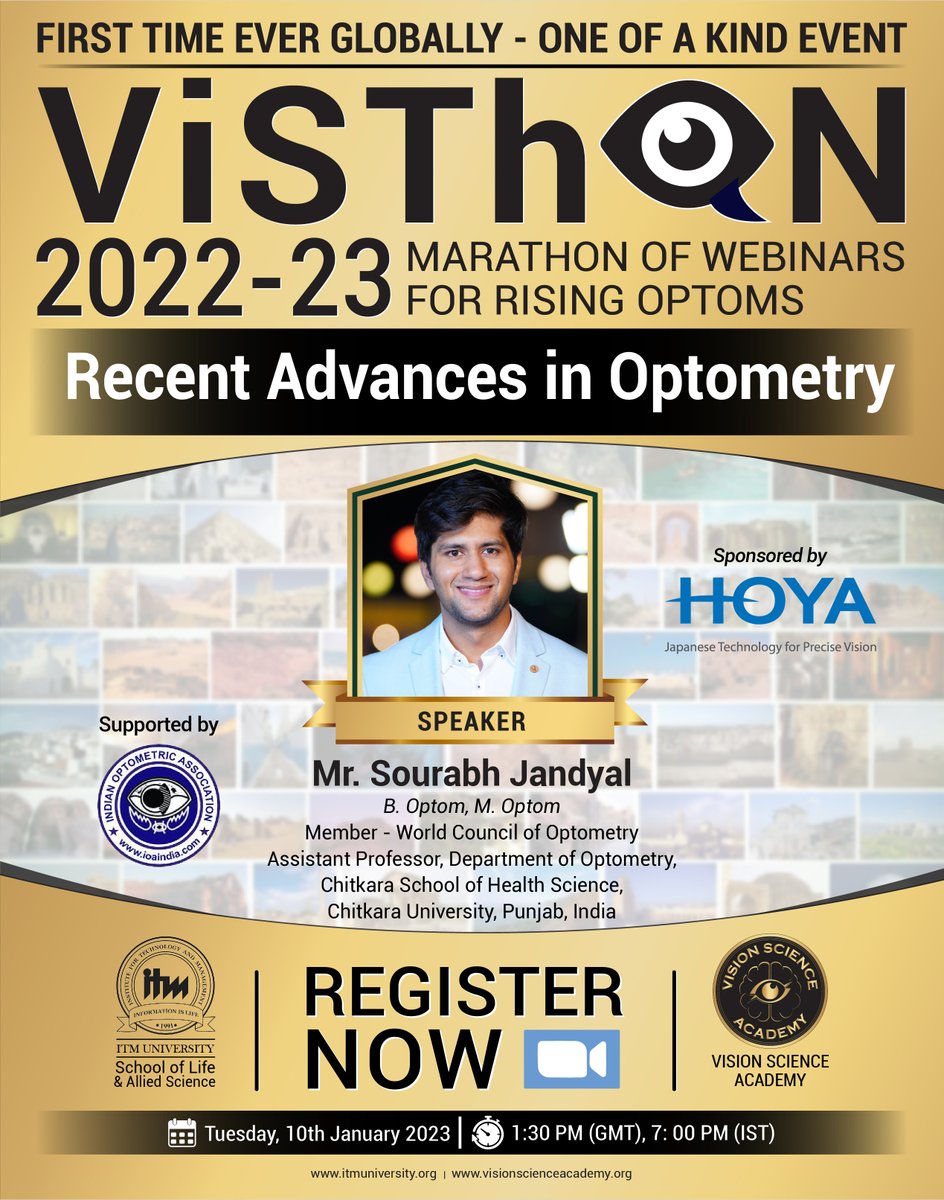 science_vision's tweet photo. ViSThON 2022-23 | WEBINAR 27 | Mr. Sourabh Jandyal
TOPIC: Recent Advances in Optometry
REGISTER HERE ▶️ https://t.co/WTPHUGgrUe
#eyehealth #optometry #eyecare #visionscience #historytaking #recentadvances #webinar #visthon #optometrists #eyedoctors #visionscienceacademy https://t.co/wQmvTgZSEd