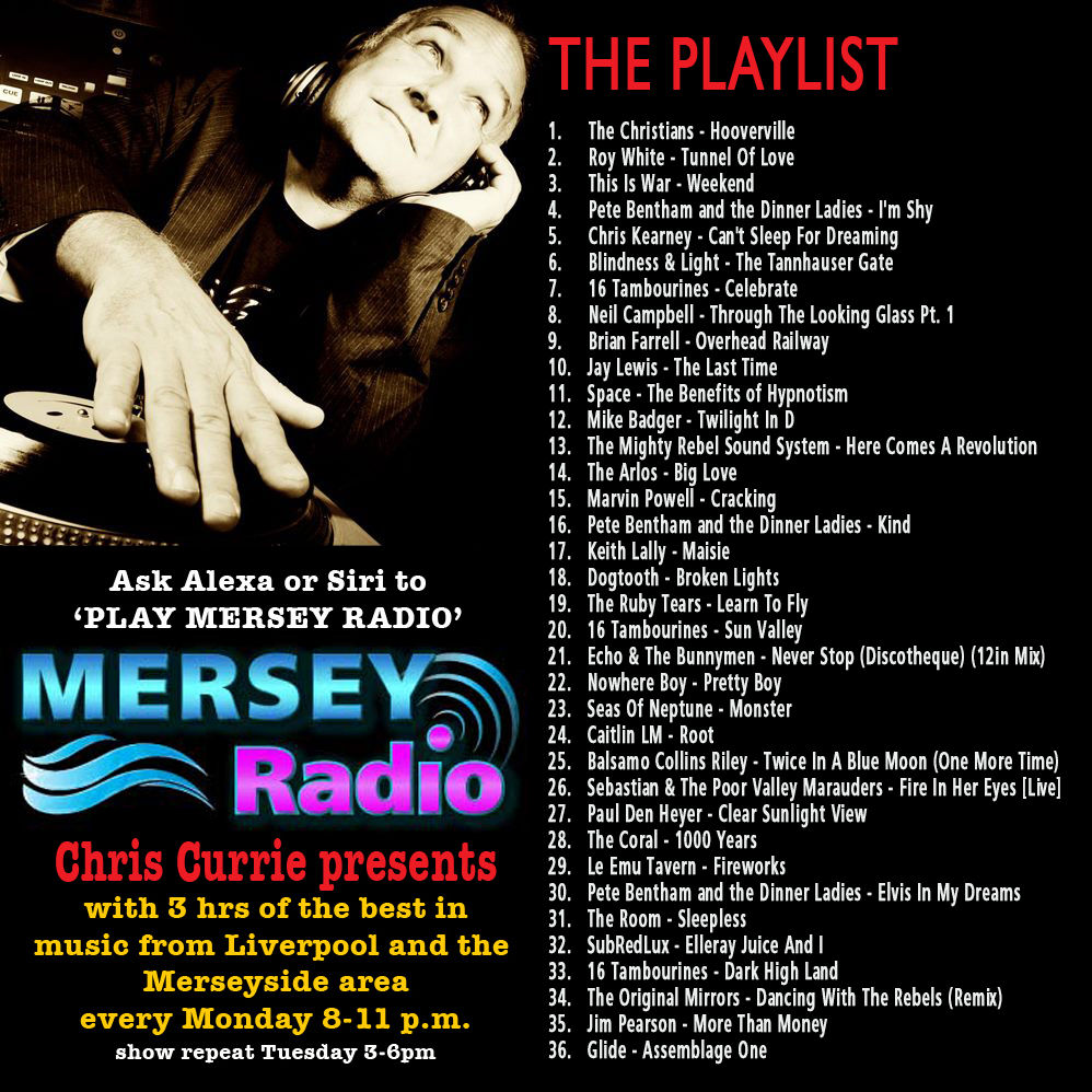 Chris Currie (@currieradioshow) on Twitter photo TONIGHT on <a href="/MerseyRadio/">Mersey Radio</a> from 8-11pm Chris Currie presents the best in music from the banks of the River Mersey - JUST ASK ALEXA/SIRI to PLAY MERSEY RADIO <a href="/KEITHLALLY1/">Keith Lally</a> <a href="/TheRubyTears1/">TheRubyTears</a> <a href="/Bunnymen/">Echo & the Bunnymen</a> <a href="/caitlinlm_/">Caitlin LM</a> <a href="/BalColRil_Music/">Balsamo Collins Riley</a> <a href="/stevebalsamo/">Steve Balsamo</a> <a href="/PeteRiley6/">Pete Riley</a> @pauldenheyer <a href="/thecoralband/">The Coral</a> TONIGHT on <a href="/MerseyRadio/">Mersey Radio</a> from 8-11pm Chris Currie presents the best in music from the banks of the River Mersey - JUST ASK ALEXA/SIRI to PLAY MERSEY RADIO <a href="/KEITHLALLY1/">Keith Lally</a> <a href="/TheRubyTears1/">TheRubyTears</a> <a href="/Bunnymen/">Echo & the Bunnymen</a> <a href="/caitlinlm_/">Caitlin LM</a> <a href="/BalColRil_Music/">Balsamo Collins Riley</a> <a href="/stevebalsamo/">Steve Balsamo</a> <a href="/PeteRiley6/">Pete Riley</a> @pauldenheyer <a href="/thecoralband/">The Coral</a>