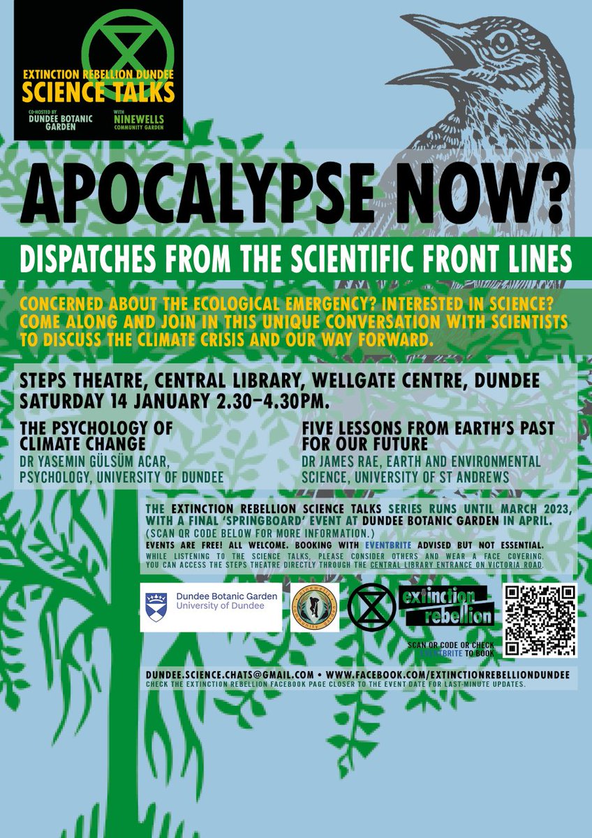 Coming up! Next in <a href="/XRDundee/">Extinction Rebellion Dundee</a> 's exciting series of science talks! This Saturday 2:30 at the Steps Theatre, Dundee. <a href="/Creative_Dundee/">Creative Dundee (Archived)</a> <a href="/DundeeCulture/">Dundee Culture</a> <a href="/dr_alexmorel/">Dr Alexandra Morel💙 🇺🇸🇬🇧🇨🇭🇫🇷</a> <a href="/JillBelch/">Dr Jill Belch</a> <a href="/unisonscot/">UNISON Scotland</a> <a href="/DrVMarx/">Viola Marx</a> @lynsey_penny <a href="/dundeeuni/">University of Dundee</a> <a href="/KevinFrediani/">Kevin Frediani</a> @Hellybootwader 💚🌍💚💀💚 #100Days
