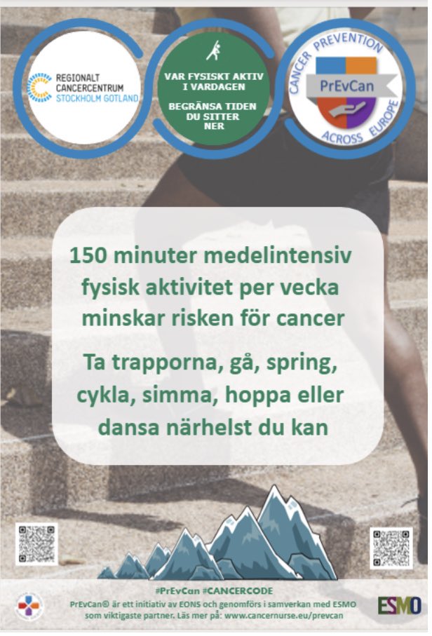 Att vara fysiskt aktiv minskar risken för vissa cancerformer men även andra sjukdomar! #PrEvCan #CANCERCODE #MOVINGPEOPLE <a href="/Sskicancervard/">Ssk i Cancervård</a> <a href="/CancerNatverket/">Nätverket mot cancer</a> #hälsa <a href="/Cancerfonden/">Cancerfonden</a> <a href="/OncoAlert/">OncoAlert</a> @westman_bodil <a href="/ThorenGtb2/">Gabriella T Berglund</a> @helitropen