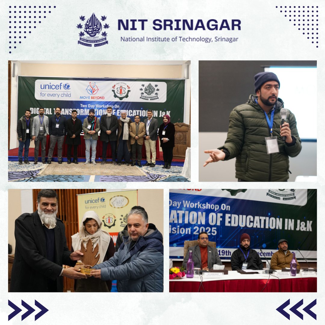 nitsriofficial's tweet photo. We proudly announce the successful and timely completion of the activities namely Career Portal Launch, Career Conclave 2022, and Digital Transformation of Education in J&amp;K: Vision2025 by IIEDC, @nitsriofficial,@imovebeyond and @UNICEFIndia. https://t.co/VGxSRQdmmr