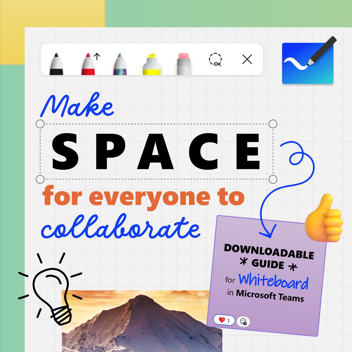 MicrosoftEDU's tweet photo. The dry erase marker situation in January is often disappointing, but with Whiteboard in #MicrosoftTeams, the ink never runs out!

Encourage engagement and support collaboration with this inclusive tool.  

#MicrosoftEDU