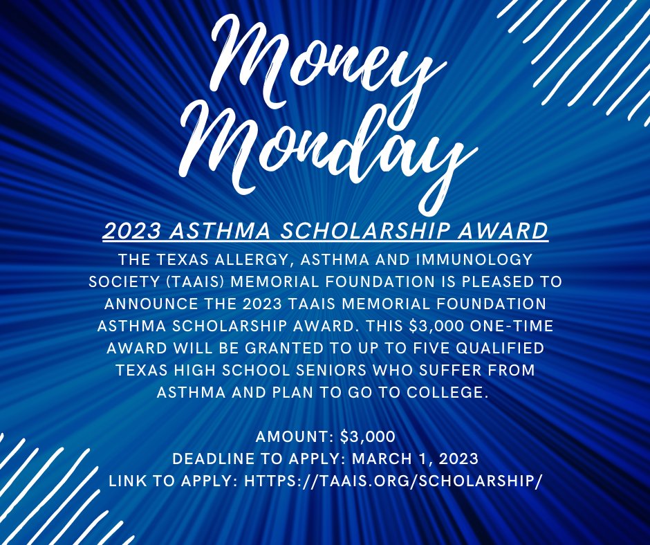 Happy Monday, Hawks! Checkout the latest opportunity to win scholarship money! This one is specific to Seniors with Asthma that are planning to attend college in the Fall. Use the link to access the application: taais.org/scholarship/. Make it a great day, Hawks! 🖤❤️🦅