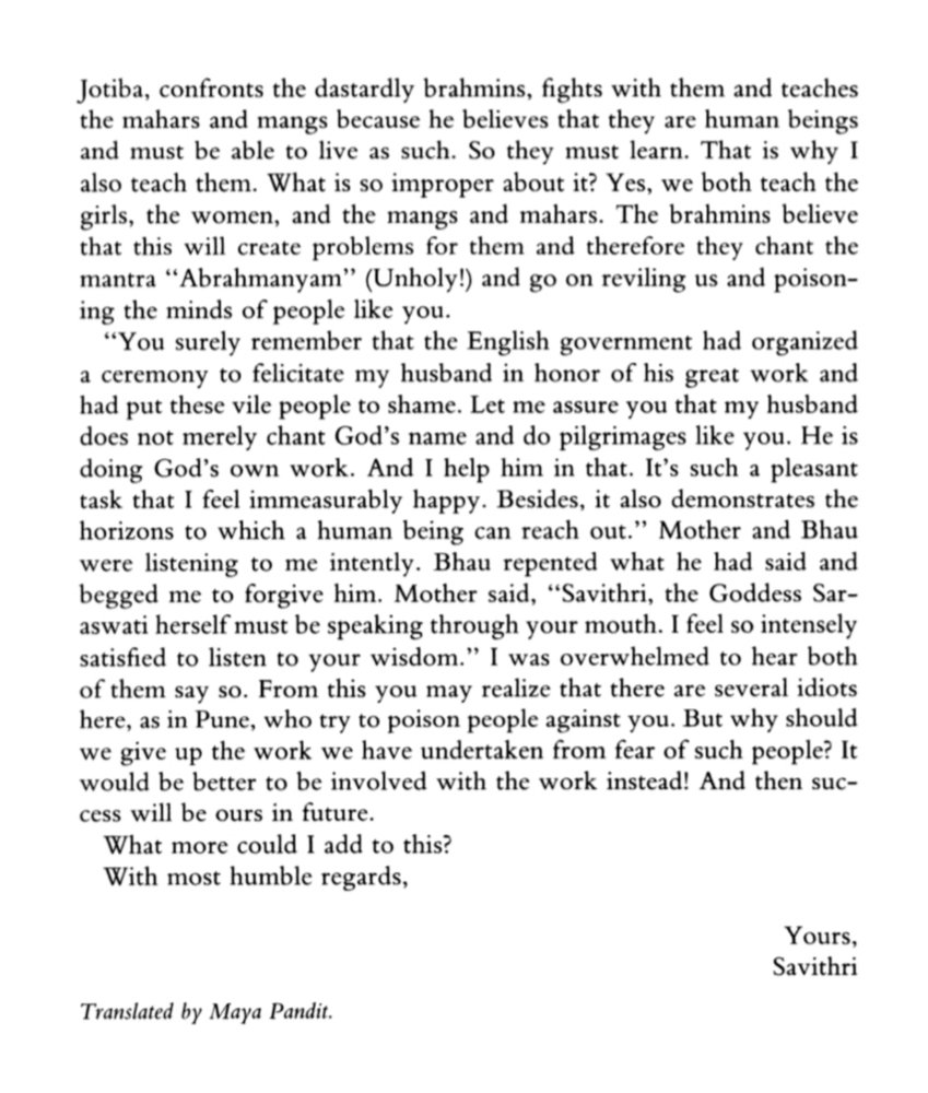 AmbedkariteCen1's tweet photo. This is the only letter where #FatimaSheikh was mentioned by #SavitribaiPhule. Nowhere it is mentioned or even there's a single hint which claims that she was also a teacher and helpes to establish school for Dalits. Dalit-Muslim unity should not be based on any propaganda. https://t.co/JznWstQWk9