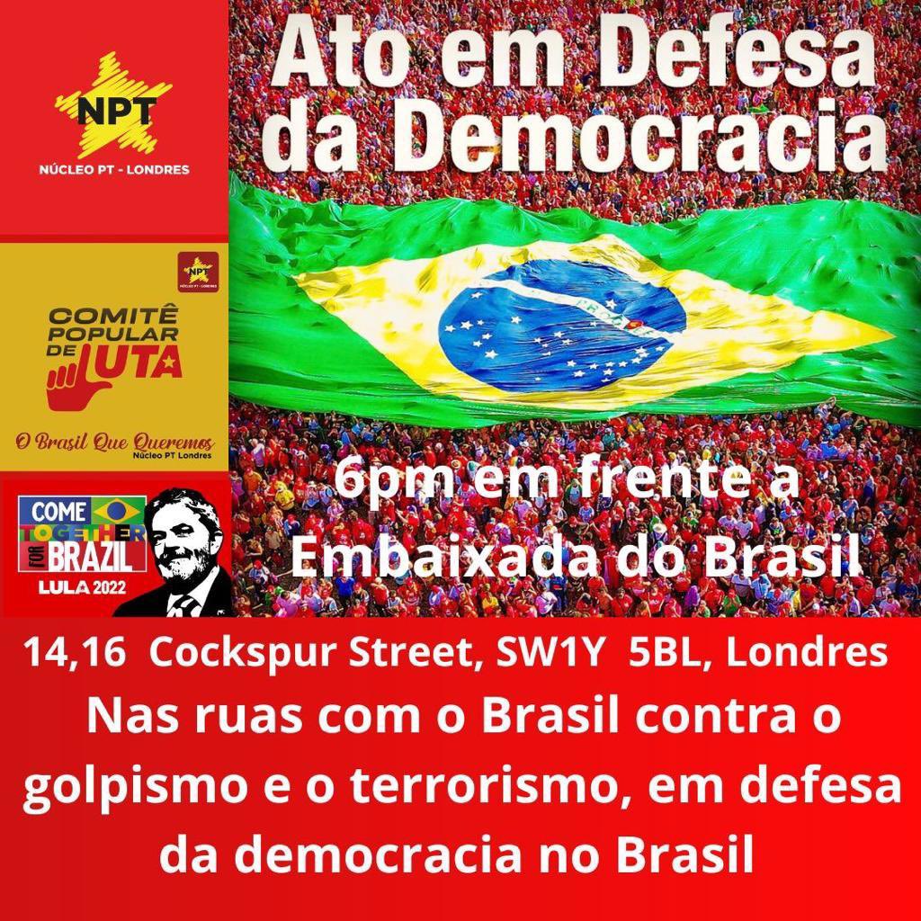 nabeelamowlana's tweet image. If you’re able to, join the protest by @PTLondres TODAY at 6pm in front of the Brazilian Embassy

📍14-16 Cockspur Street, London SW1Y 5BL