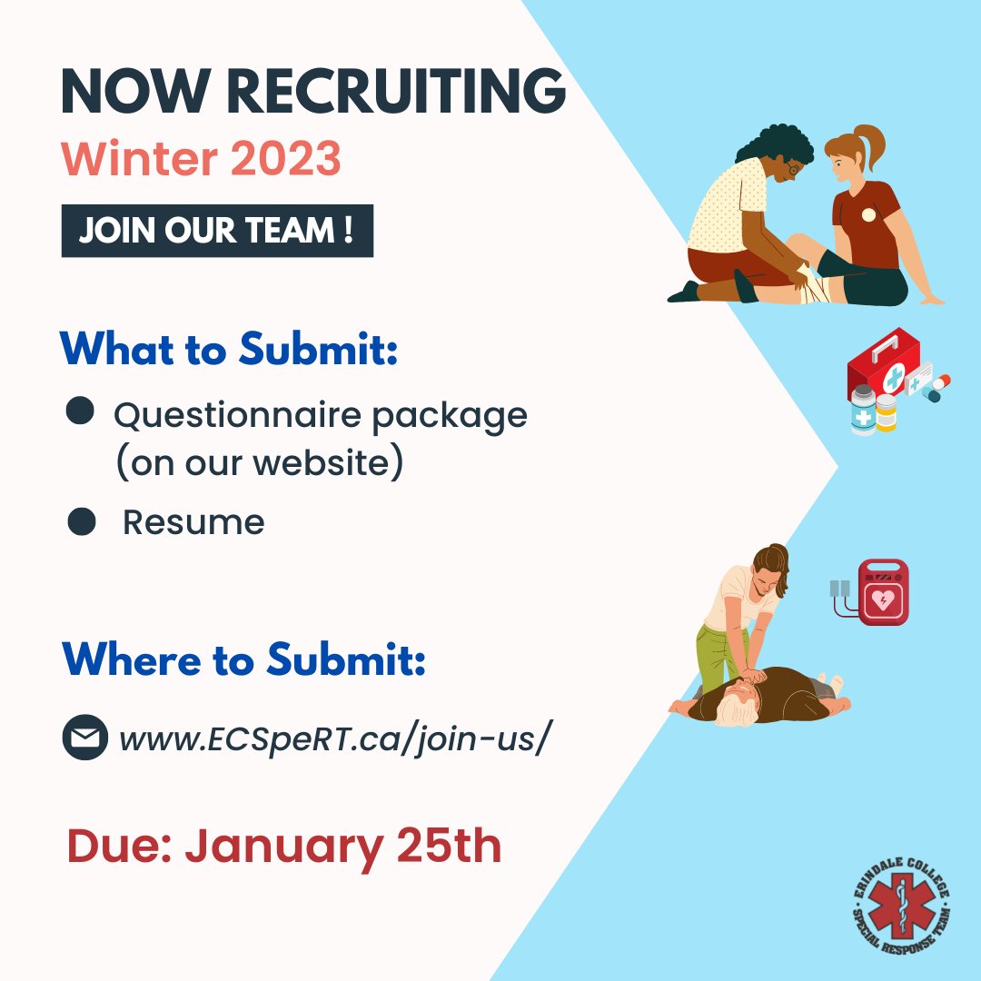 UTM_ECSpeRT's tweet photo. Welcome back UTM students!

We're ECSpeRT, your first-aid team on campus. 
We are recruiting new members this winter and applications are open!

Submission info can be found on:
https://t.co/N604r7BRBA https://t.co/bPLgrtV6dX