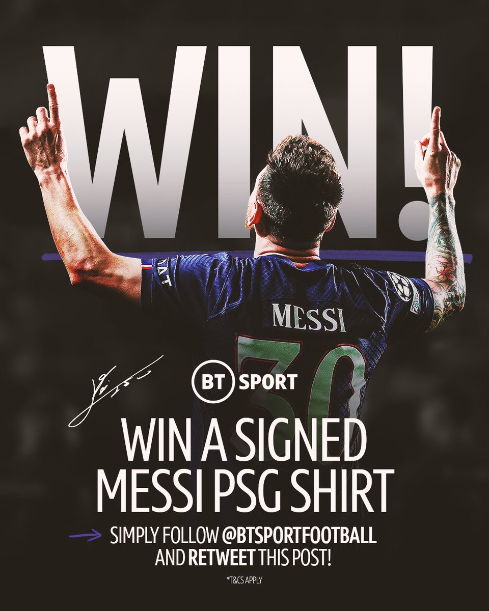 To celebrate Lionel Messi's return to PSG we're giving away a signed shirt from the GOAT himself, courtesy of @Ligue1_ENG 🐐 All you have to do is retweet this post and be following this account. PSG vs Angers | Wednesday, 8pm | BT Sport 2 T&Cs: bt.com/sport/football…